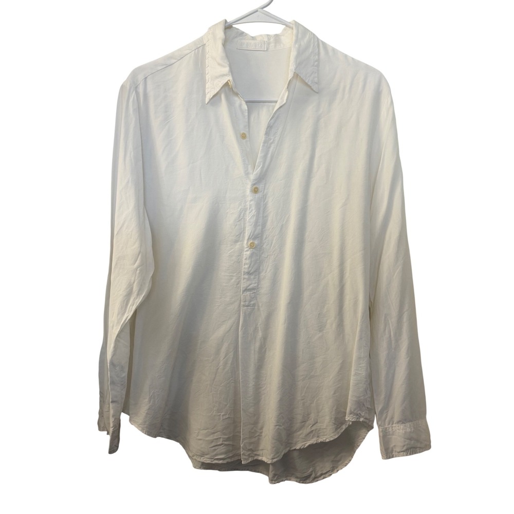 CP Shades XS White Silk Rayon Button Down Popover Shirt Long Sleeve Made in USA